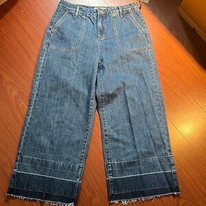 Me & City cropped frayed‎ raw hem wide leg jeans Women’s size 28
